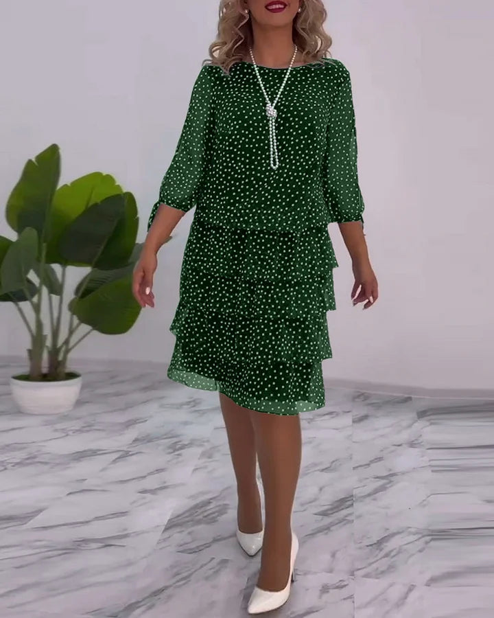Women’s Elegant Polka Dot Layered Midi Dress