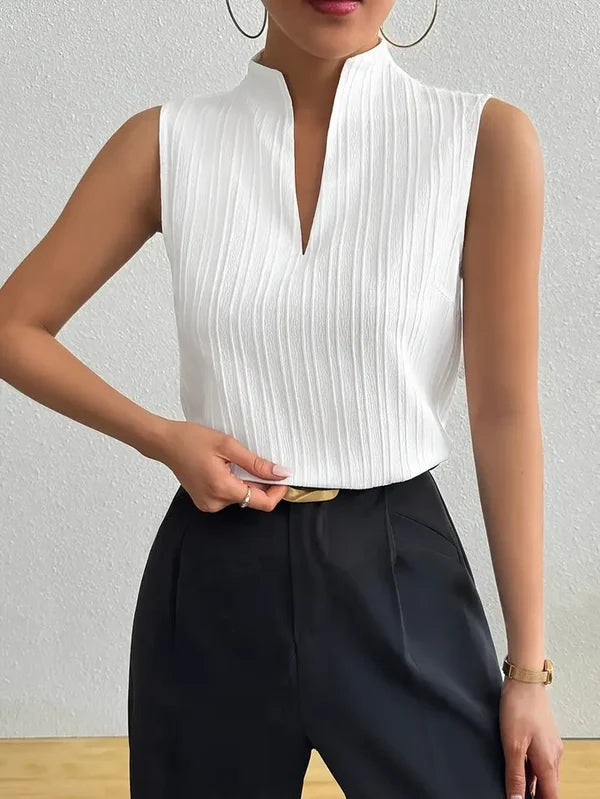 Women’s Striped Sleeveless Split-Neck Top