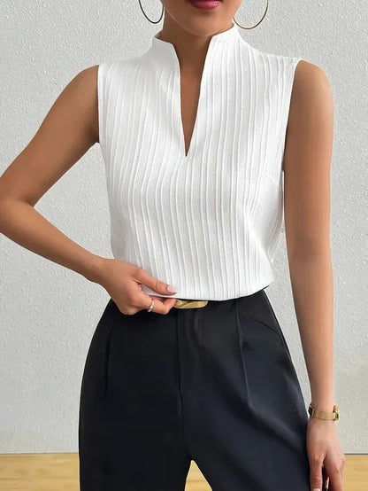 Women’s Striped Sleeveless Split-Neck Top