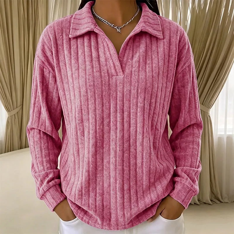 Women's Ribbed Collared V-Neck Sweater