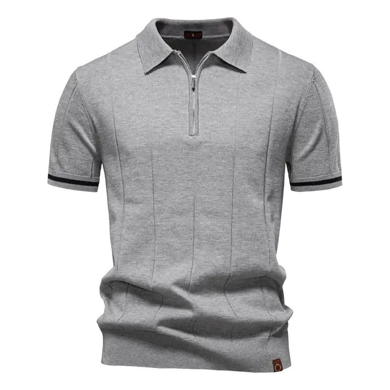 Men's Textured Zip Collar Polo Sweater