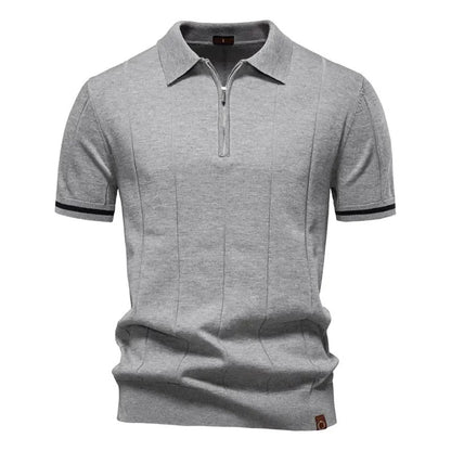 Men's Textured Zip Collar Polo Sweater