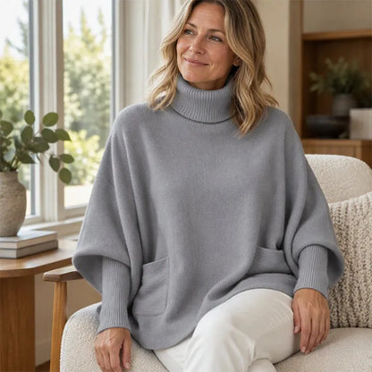 Women's High-Neck Poncho Sweater