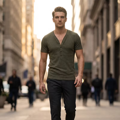 Men's Ribbed Short Sleeve Henley T-Shirt