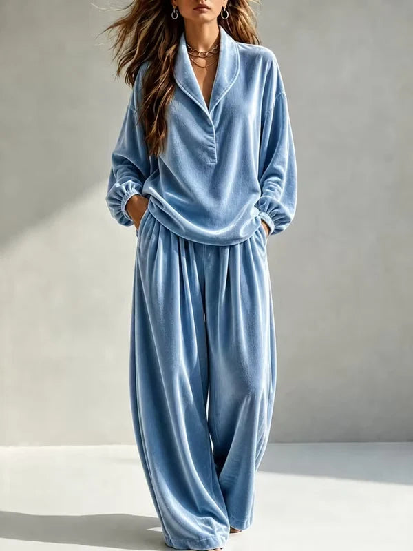 Women’s Velvet-Look Relaxed Pants Set