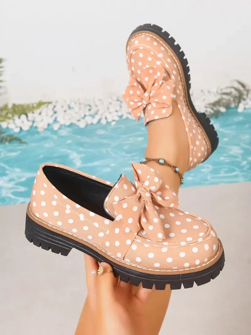 Women's Polka Dot Bow Detail Platform Loafers