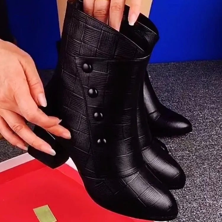 Women's Embossed Leather-Look Ankle Boots