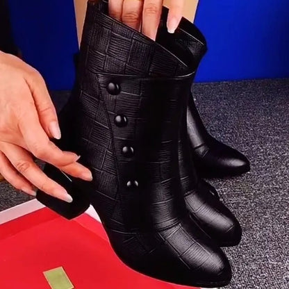 Women's Embossed Leather-Look Ankle Boots