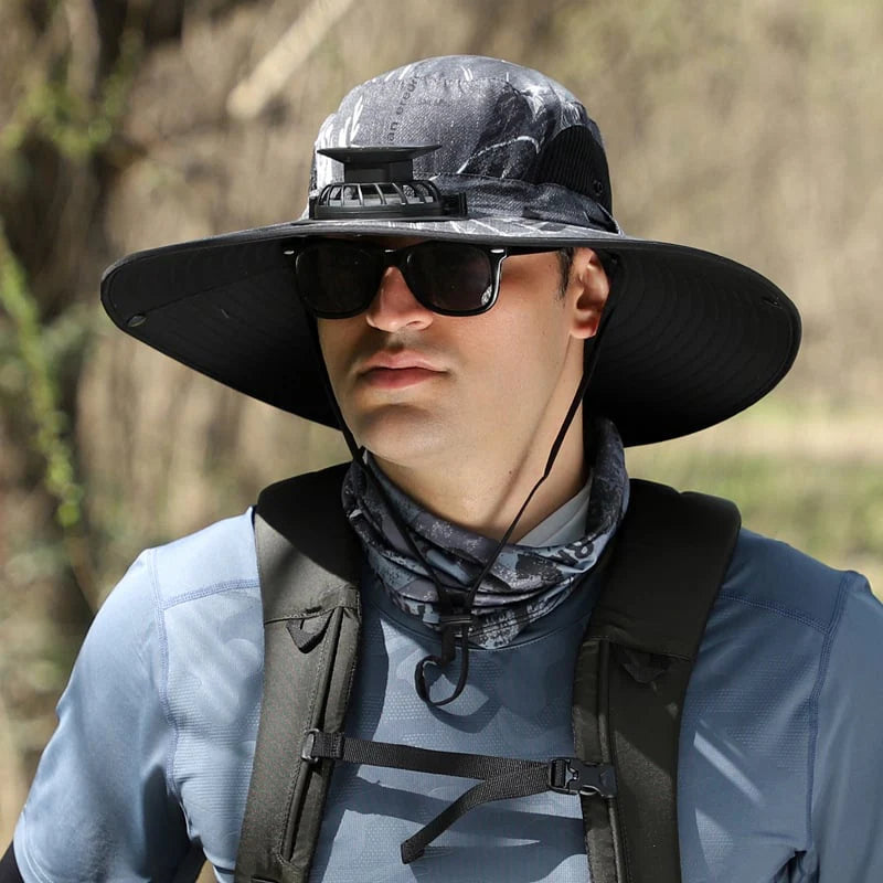 Unisex Wide Brim Outdoor Sun Hat with Solar Fan