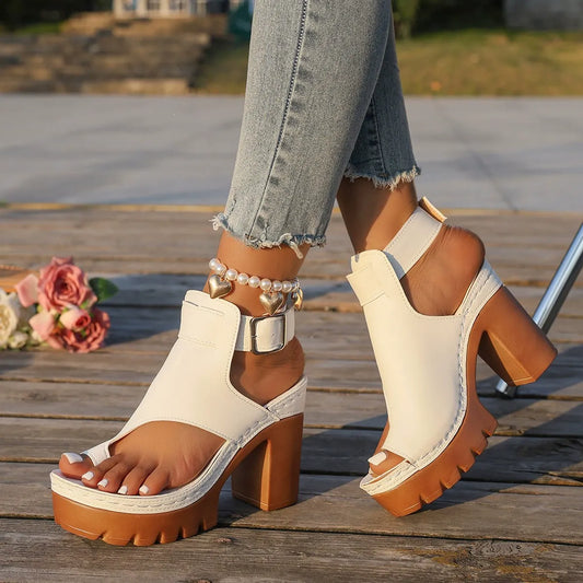 Women's Buckle Strap Platform Heel Sandals