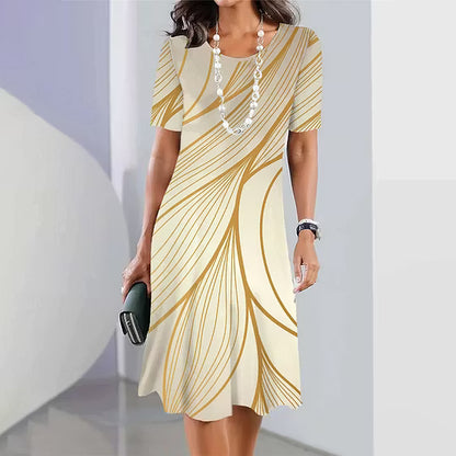 Women's Abstract Line Print Round Neck Dress