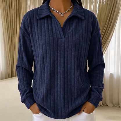 Women's Ribbed Collared V-Neck Sweater