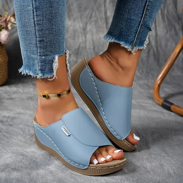 Women’s Leather-Effect Wedge Sandals