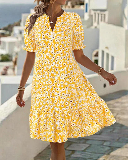 Daisy Print Button-Front Dress