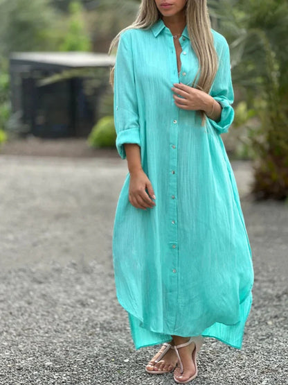 Women's Button-Front Long Sleeve Shirt Dress