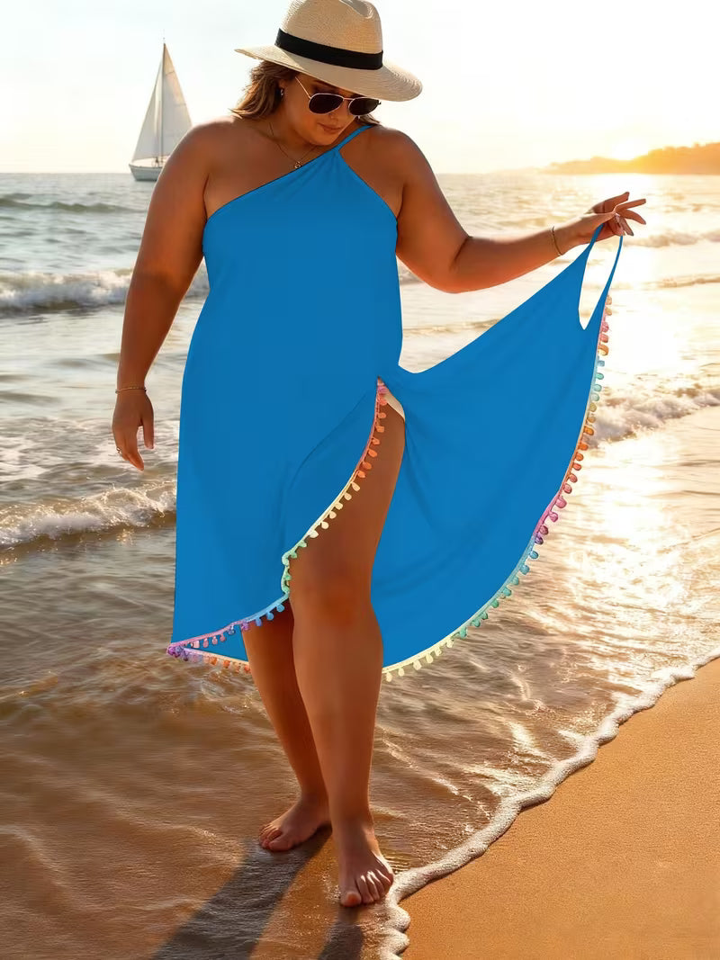 Women's One-Shoulder Tassel Beach Cover-Up