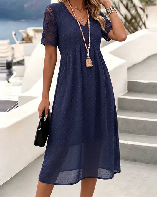 V-Neck Midi Dress with Lace Sleeves
