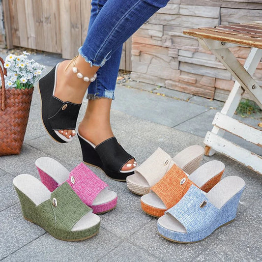 Women's Open-Toe Wedge Platform Slide Sandals