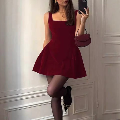 Women's Velvet Square-Neck Flared Dress