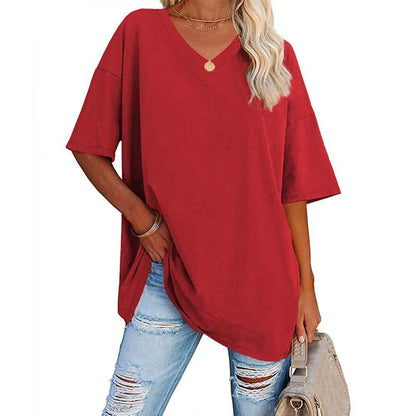 Women's Oversized V-Neck Short Sleeve T-Shirt