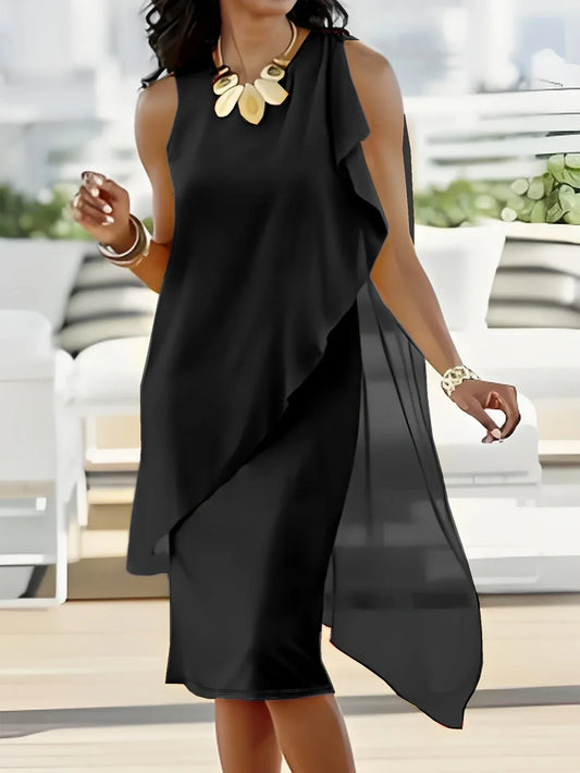Women's Sleeveless Asymmetrical Layered Midi Dress