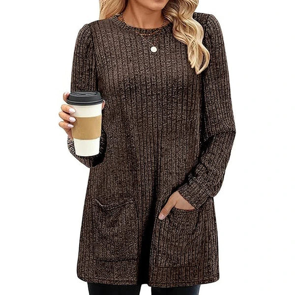 Women's Ribbed Knit Dress with Front Pockets