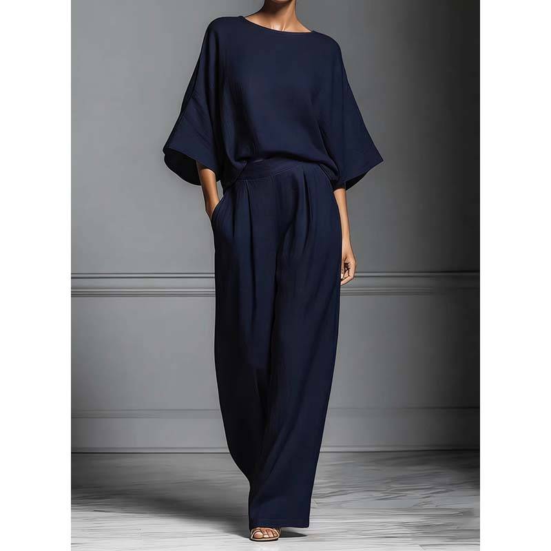 Women's Relaxed Batwing Top & Wide-Leg Pants Set