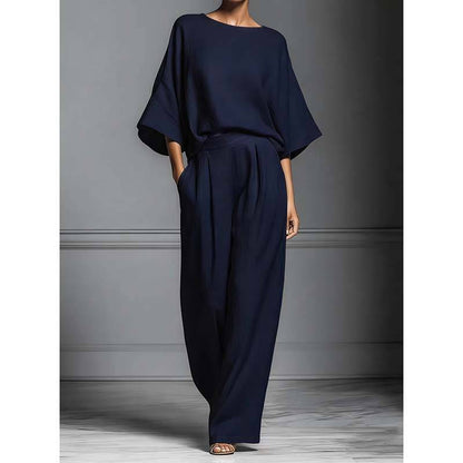Women's Relaxed Batwing Top & Wide-Leg Pants Set