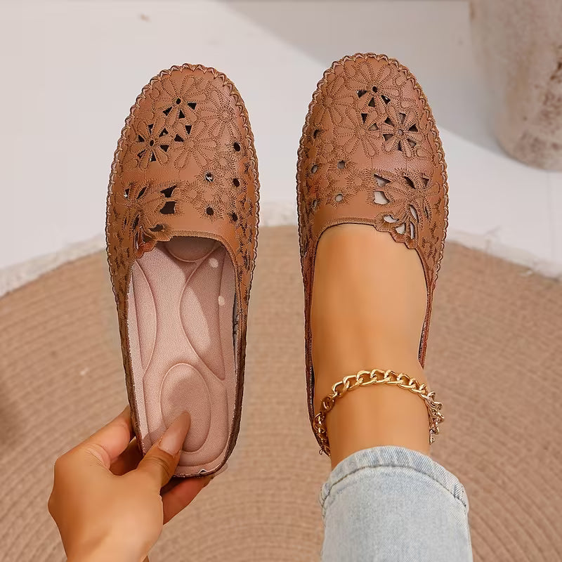Women's Floral Cut-Out Mule Flats
