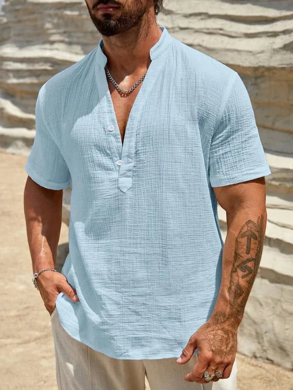 Men’s Stand Collar Button-Front Shirt