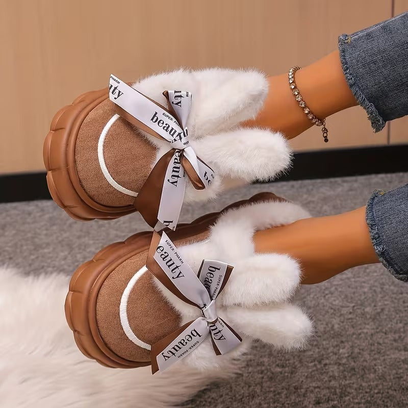 Women's Bow Detail Lined Slippers