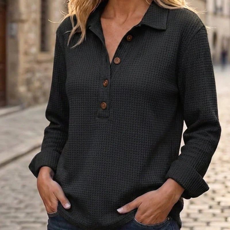 Women's Textured Collared Button Top