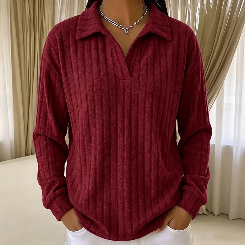 Women's Ribbed Collared V-Neck Sweater