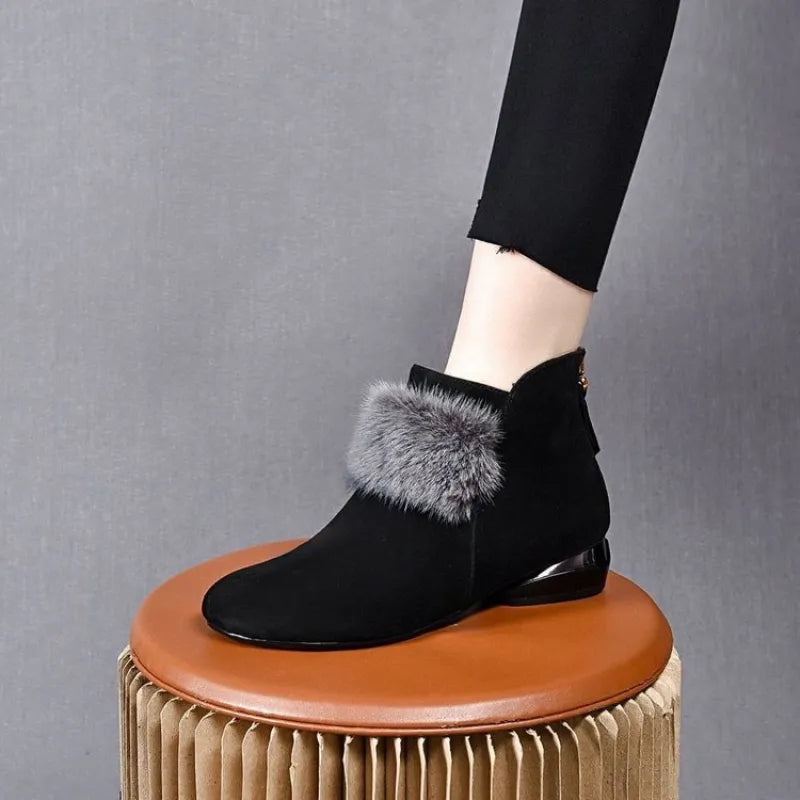 Women's Ankle Boots with Fluffy Trim