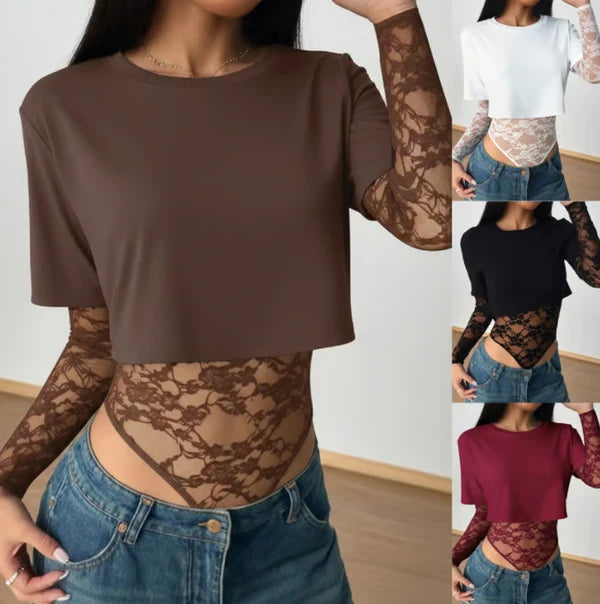 Women’s Lace Panel Crop Bodysuit