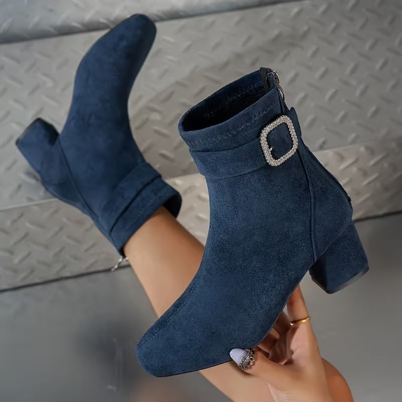 Women's Buckle Ankle Boots with Square Toe