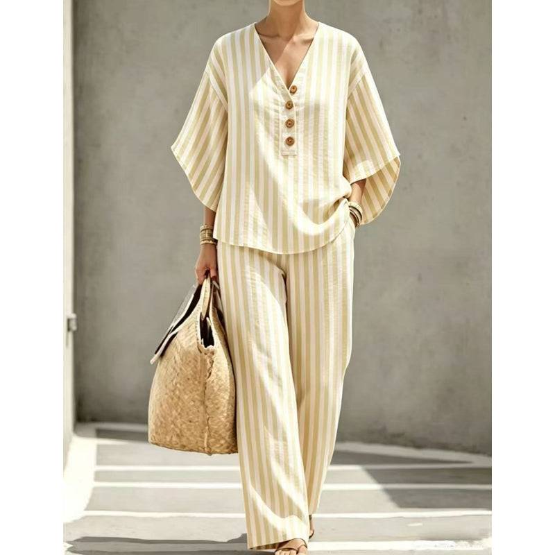 Women's V-Neck Wide-Leg Pants Set