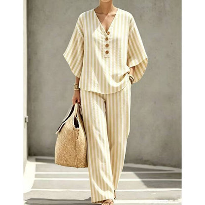 Women's V-Neck Wide-Leg Pants Set