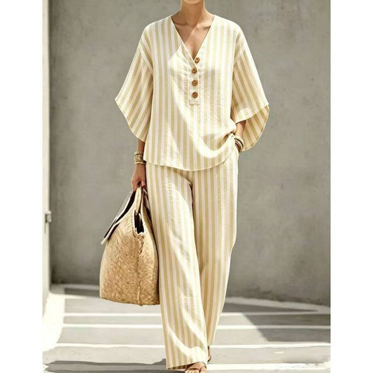 Women's V-Neck Wide-Leg Pants Set