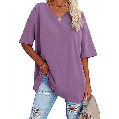Women's Oversized V-Neck Short Sleeve T-Shirt
