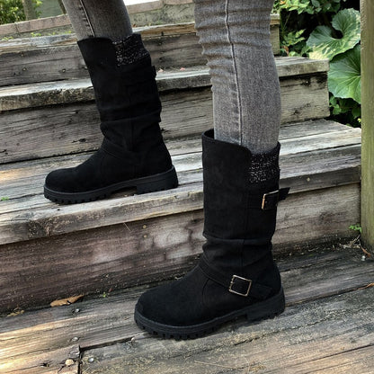 Women's Suede-Look Buckle Boots
