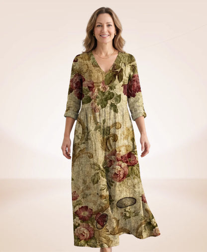 Women’s Floral V-Neck Cotton-Blend Maxi Dress