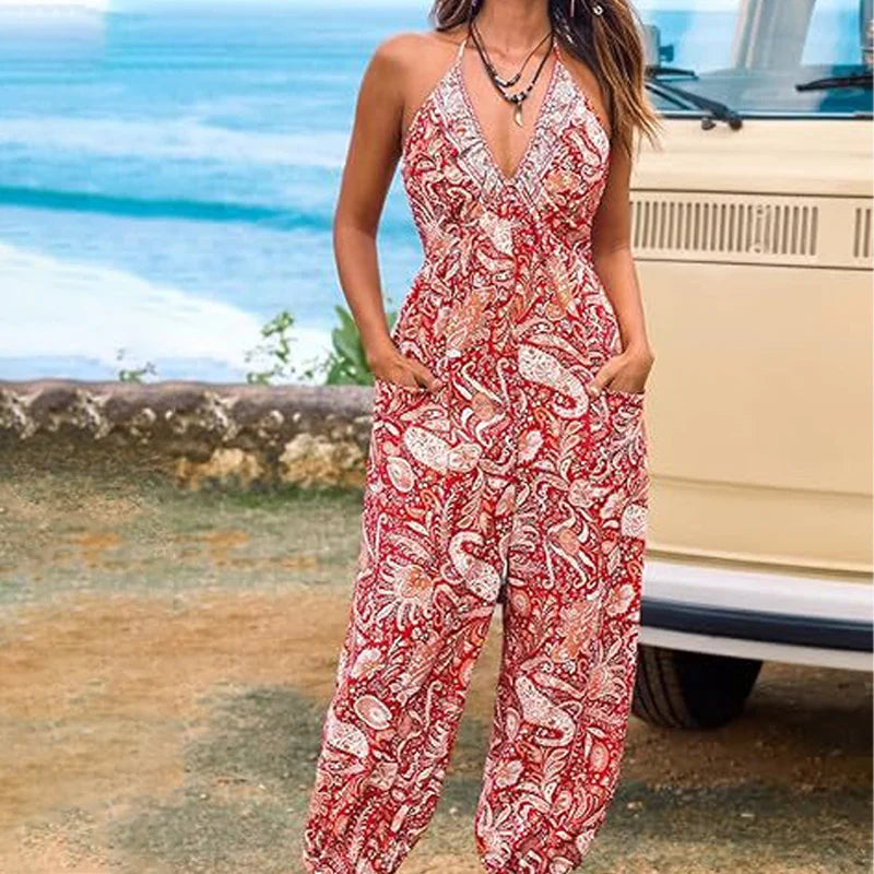 Women's Halter Neck Backless Jumpsuit