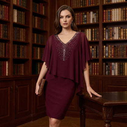 Women's Embellished V-Neck Overlay Dress