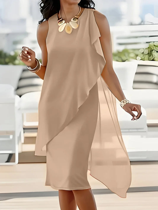 Women's Sleeveless Asymmetrical Layered Midi Dress