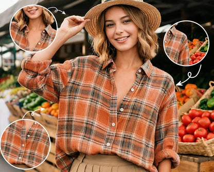 Women's Plaid Button-Front Casual Shirt