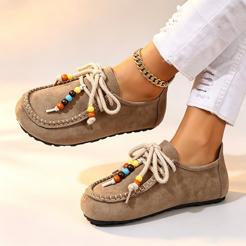 Women's Beaded Lace-Up Loafers