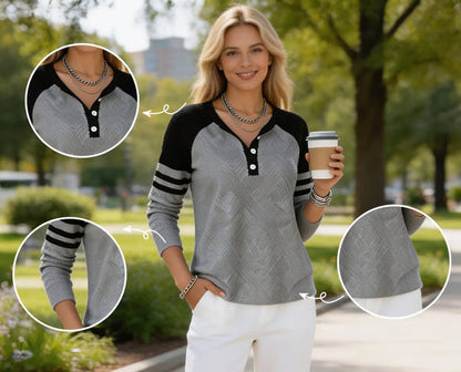 Women's Geometric Pattern Button-Neck Top