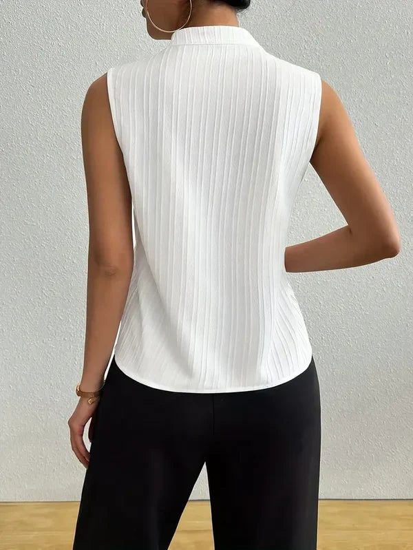 Women’s Striped Sleeveless Split-Neck Top