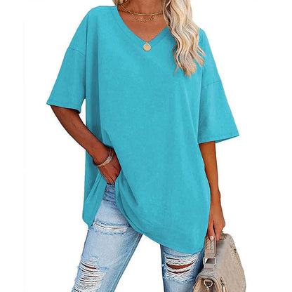 Women's Oversized V-Neck Short Sleeve T-Shirt